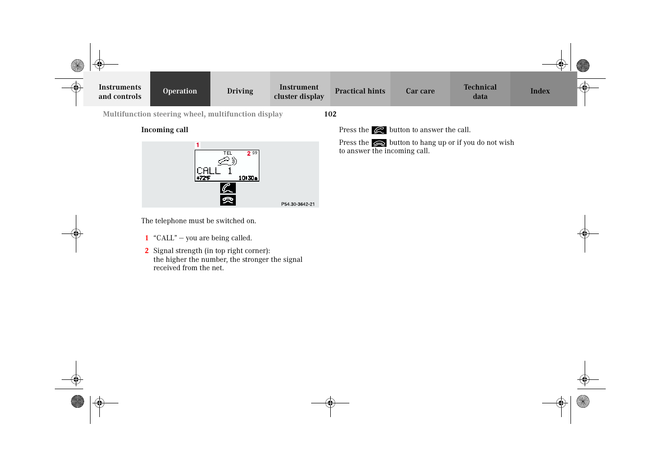 Telephone:incoming call | Mercedes-Benz 2002 G-Class User Manual | Page 105 / 385
