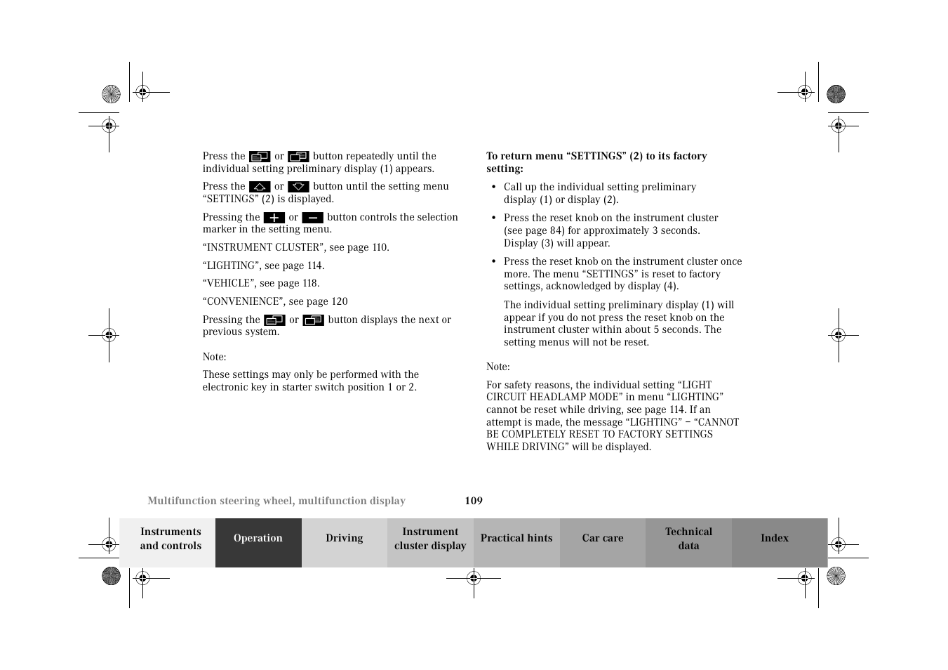 To return menu | Mercedes-Benz 2002 G-Class User Manual | Page 112 / 385