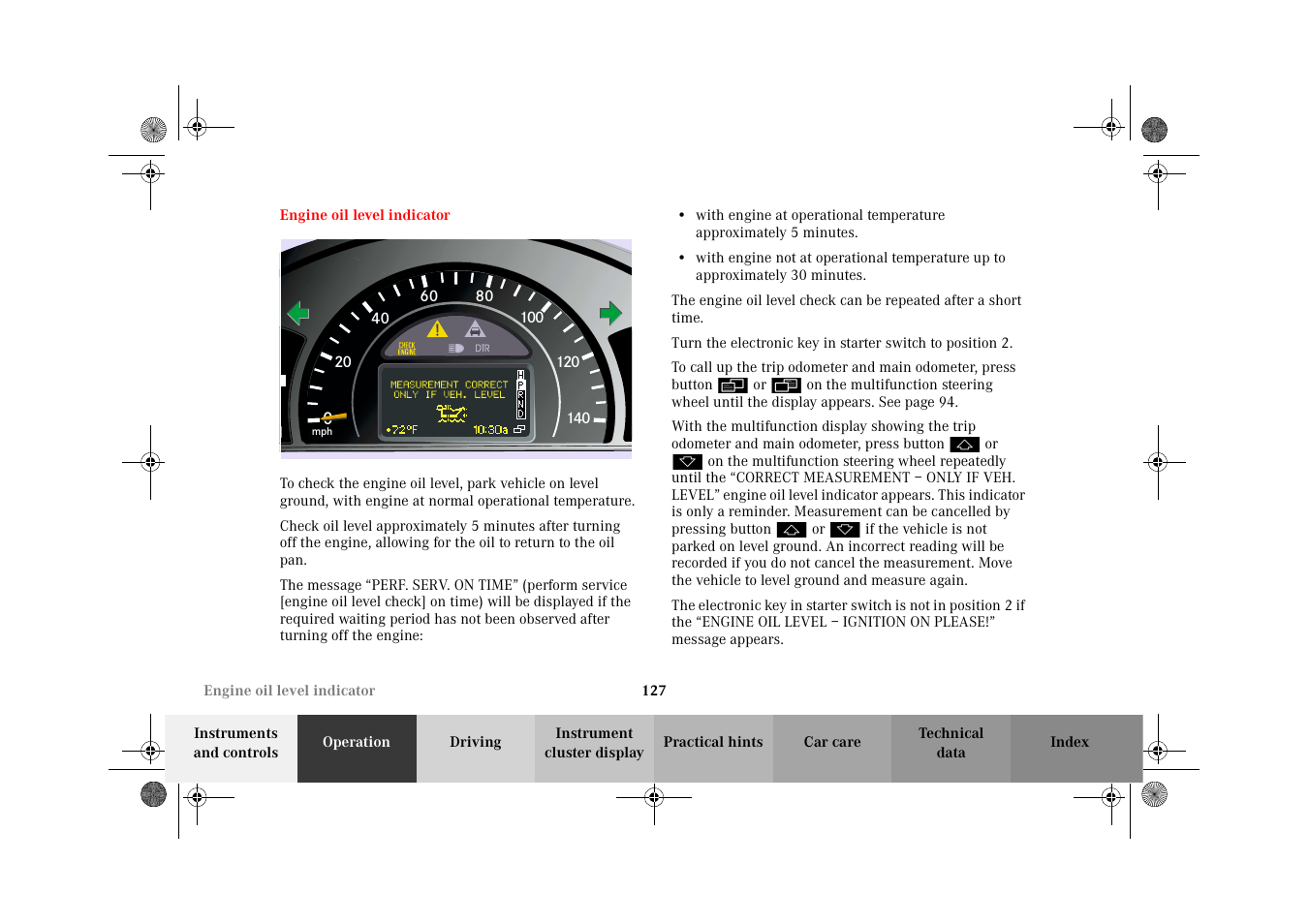Engine oil level indicator | Mercedes-Benz 2002 G-Class User Manual | Page 130 / 385