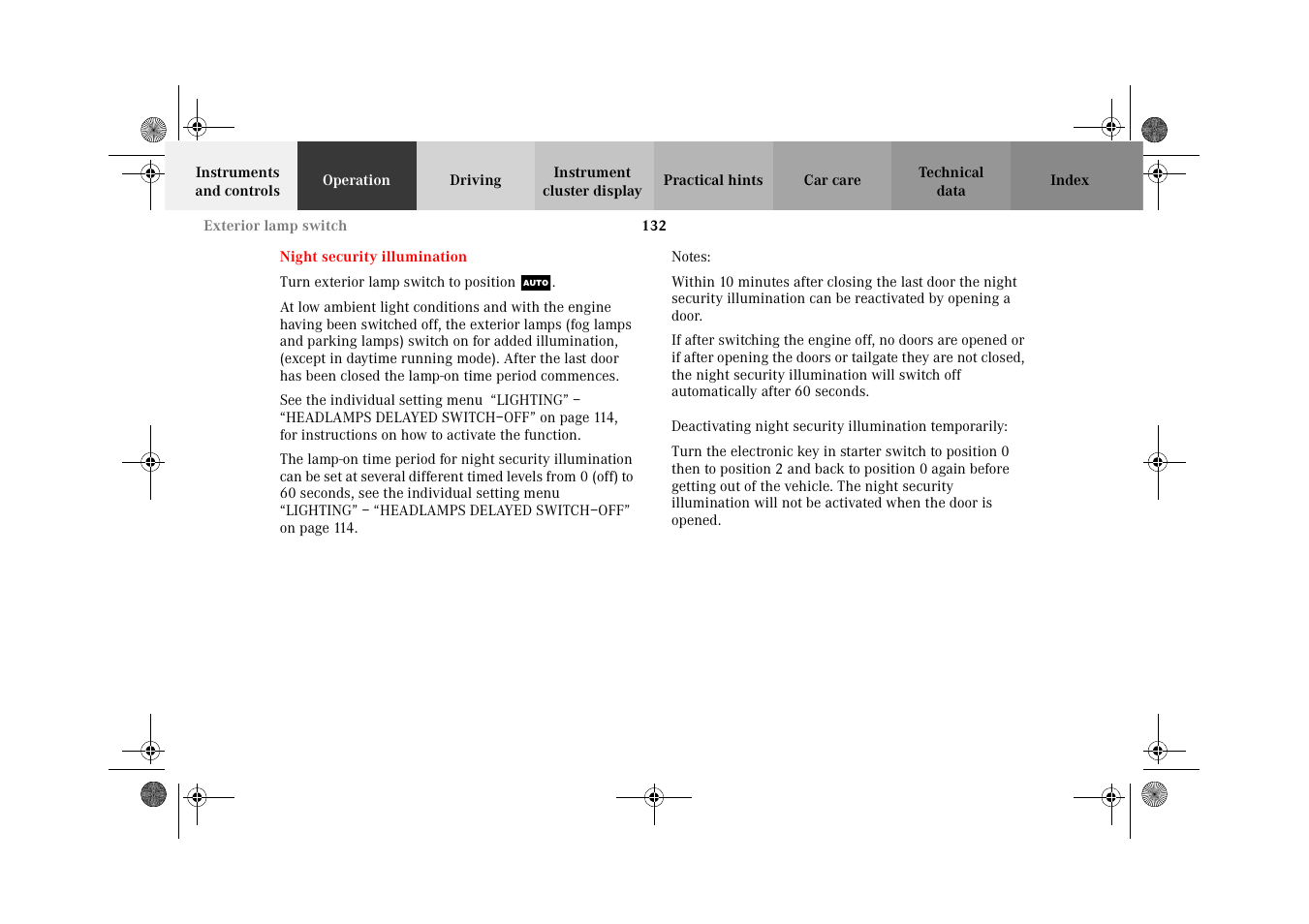 Night security illumination | Mercedes-Benz 2002 G-Class User Manual | Page 135 / 385