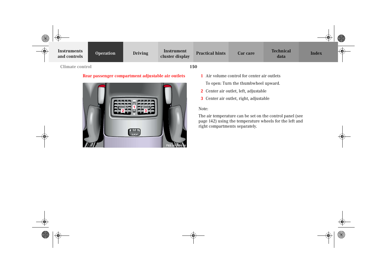 Rear passenger compartment, Adjustable air outlets | Mercedes-Benz 2002 G-Class User Manual | Page 153 / 385