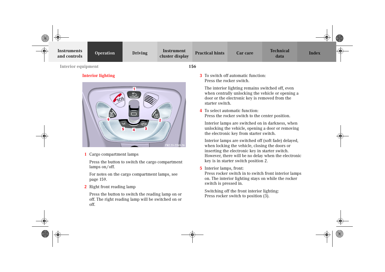 Interior lighting | Mercedes-Benz 2002 G-Class User Manual | Page 159 / 385