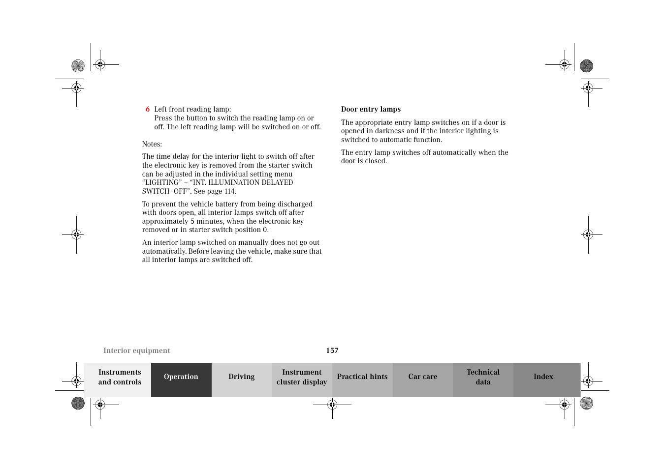 Door entry lamps | Mercedes-Benz 2002 G-Class User Manual | Page 160 / 385