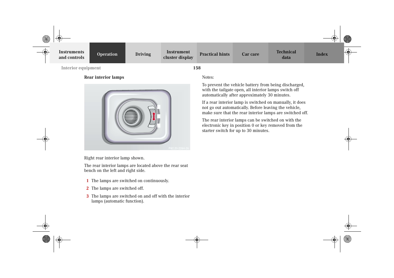 Rear interior lamps | Mercedes-Benz 2002 G-Class User Manual | Page 161 / 385