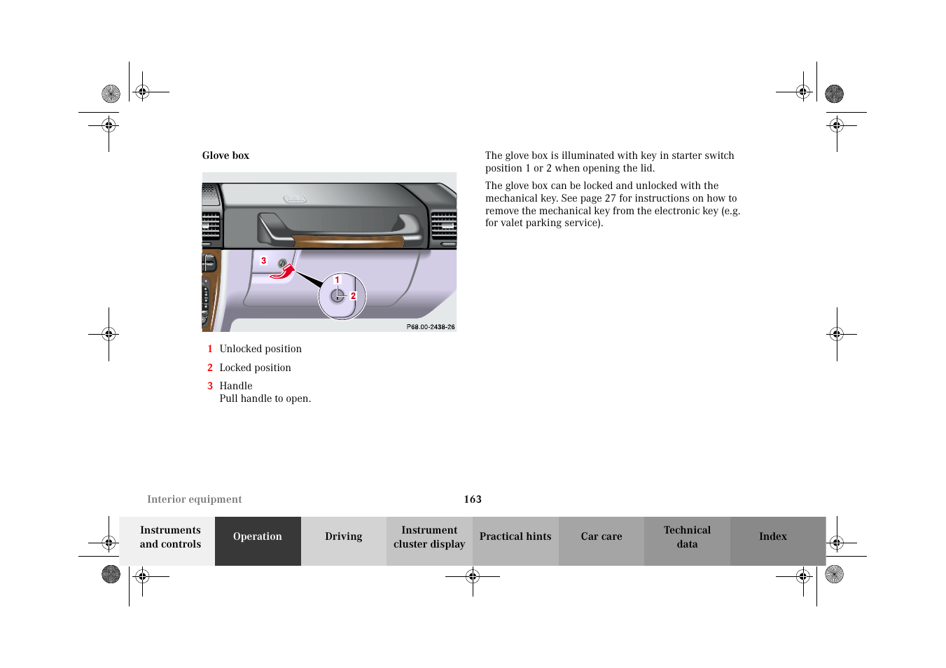 Glove box | Mercedes-Benz 2002 G-Class User Manual | Page 166 / 385