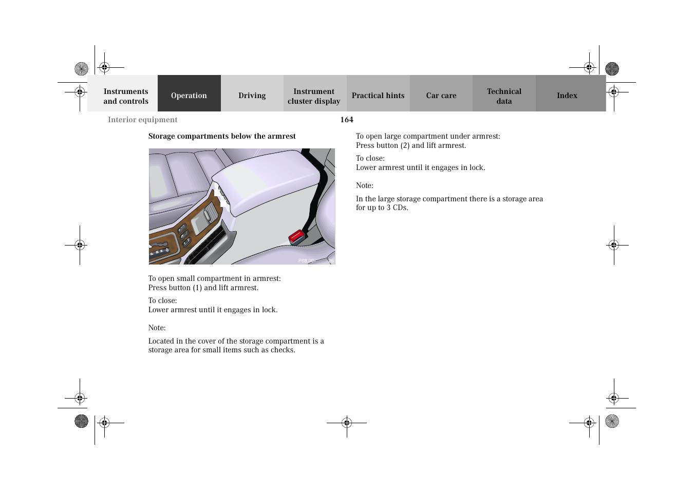 Storage compartment:below the armrest | Mercedes-Benz 2002 G-Class User Manual | Page 167 / 385