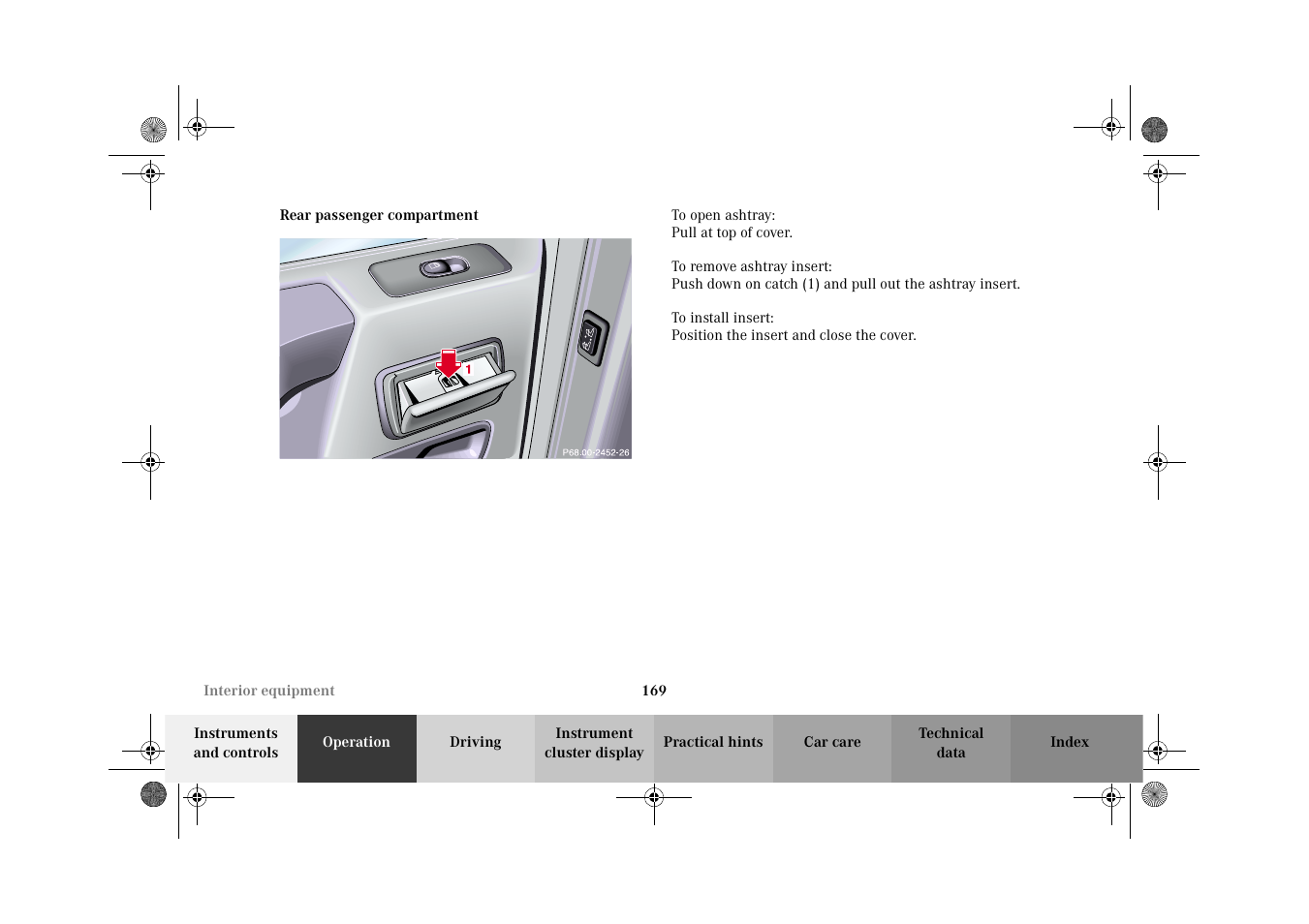 Ashtray:rear passenger compartment | Mercedes-Benz 2002 G-Class User Manual | Page 172 / 385
