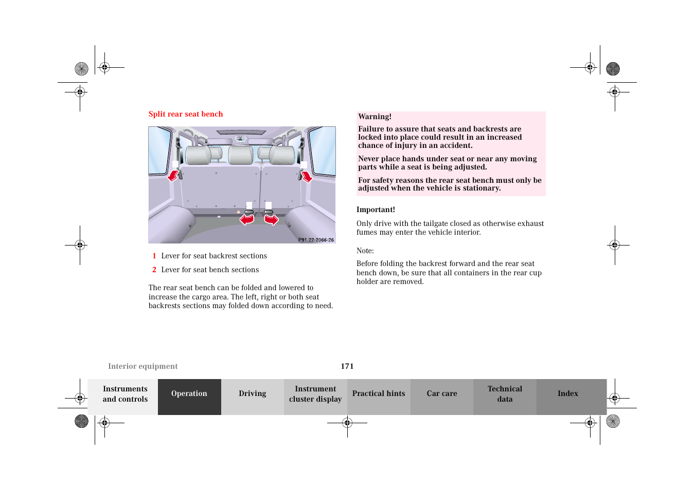 Split rear seat bench | Mercedes-Benz 2002 G-Class User Manual | Page 174 / 385
