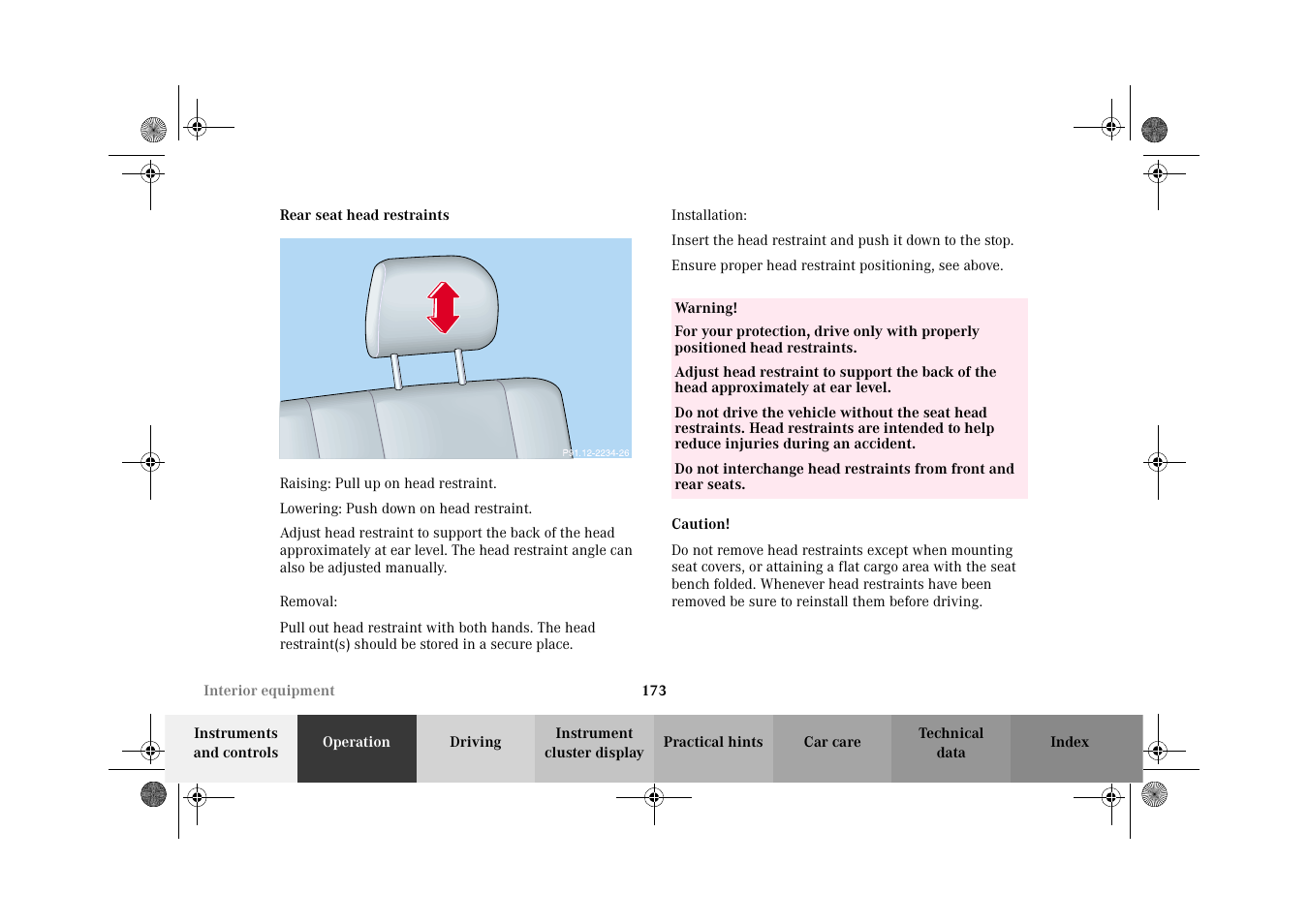 Rear seat head restraints | Mercedes-Benz 2002 G-Class User Manual | Page 176 / 385