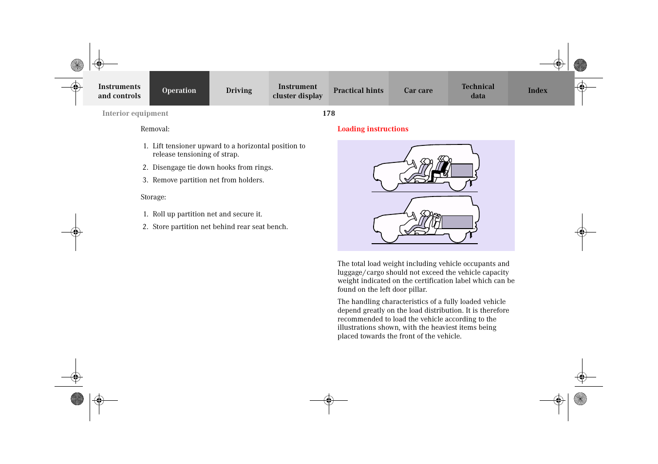 Loading instructions | Mercedes-Benz 2002 G-Class User Manual | Page 181 / 385