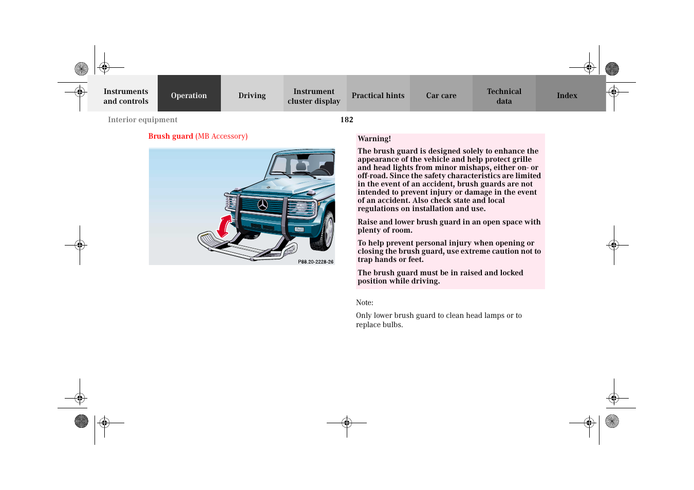 Brush guard | Mercedes-Benz 2002 G-Class User Manual | Page 185 / 385