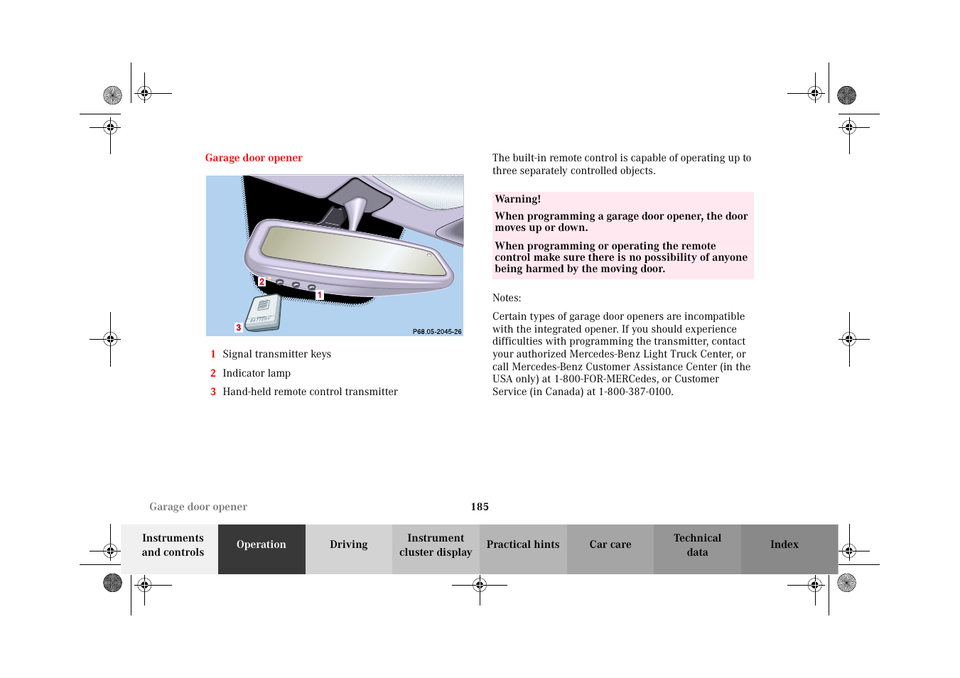 Garage door opener | Mercedes-Benz 2002 G-Class User Manual | Page 188 / 385
