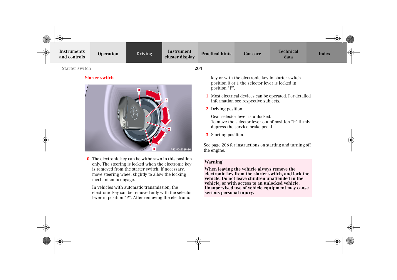 Starter switch | Mercedes-Benz 2002 G-Class User Manual | Page 207 / 385