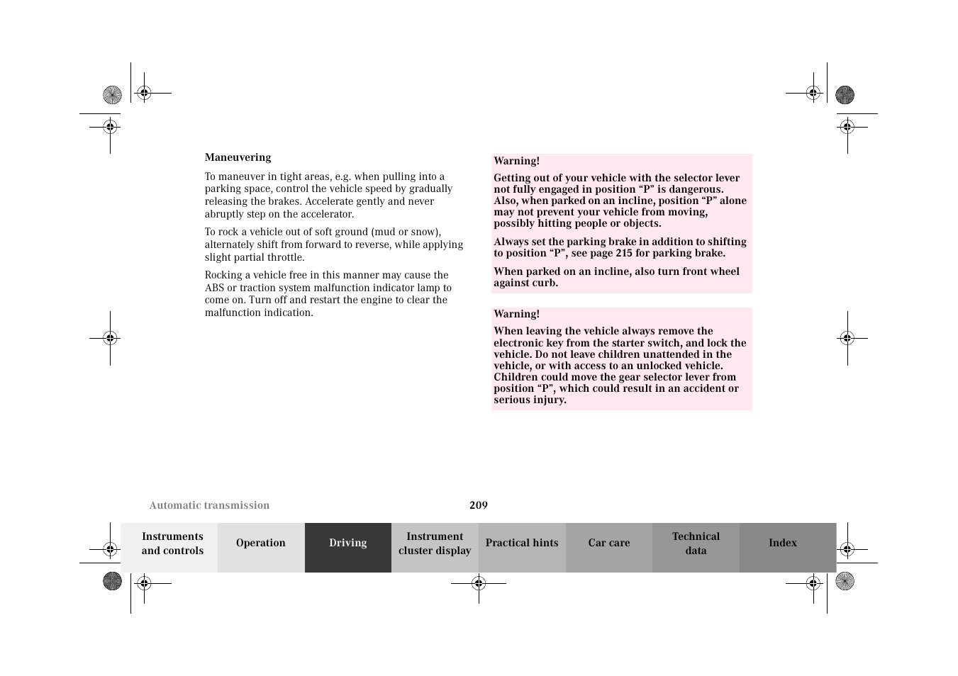 Maneuvering | Mercedes-Benz 2002 G-Class User Manual | Page 212 / 385