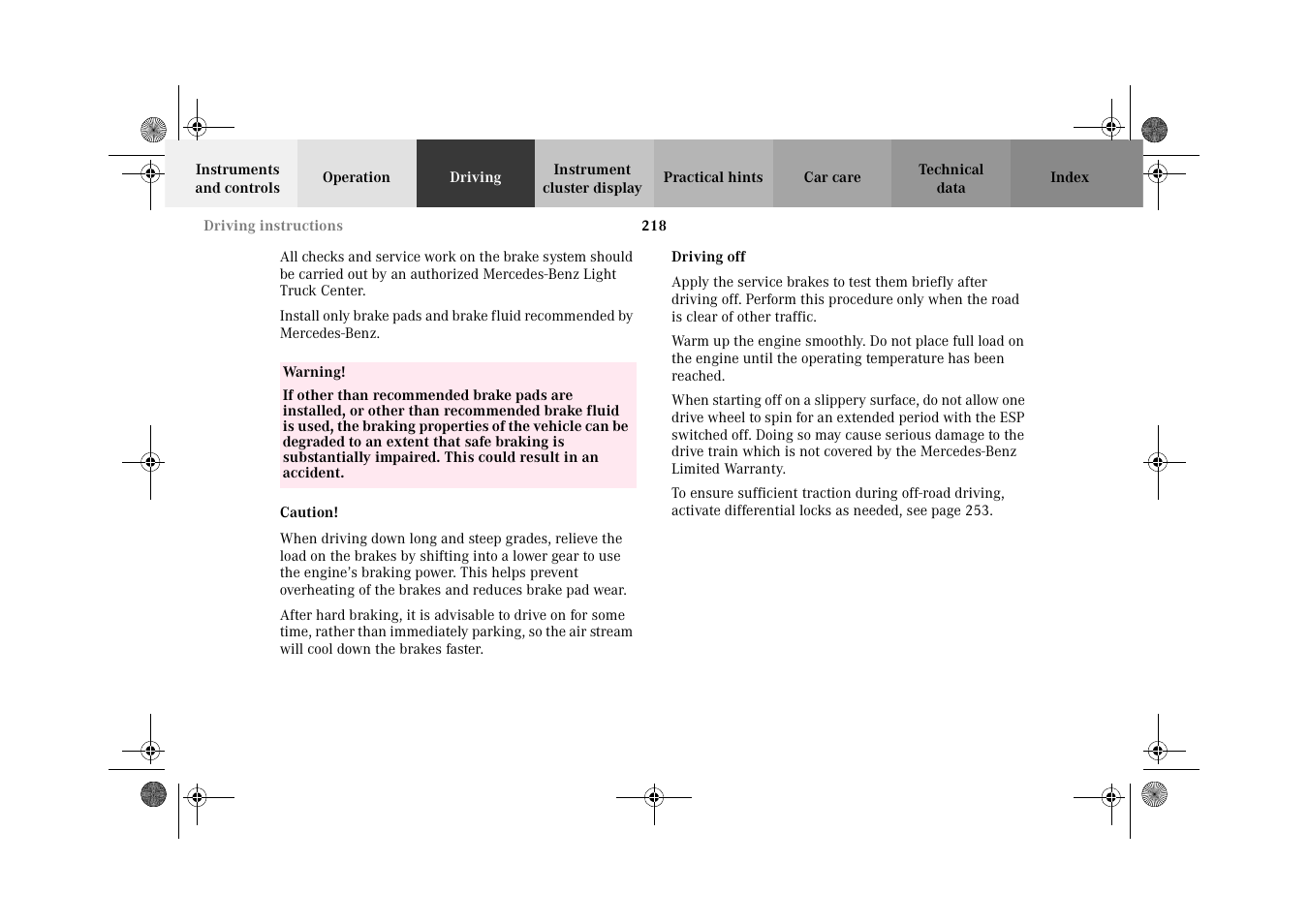 Driving off | Mercedes-Benz 2002 G-Class User Manual | Page 221 / 385
