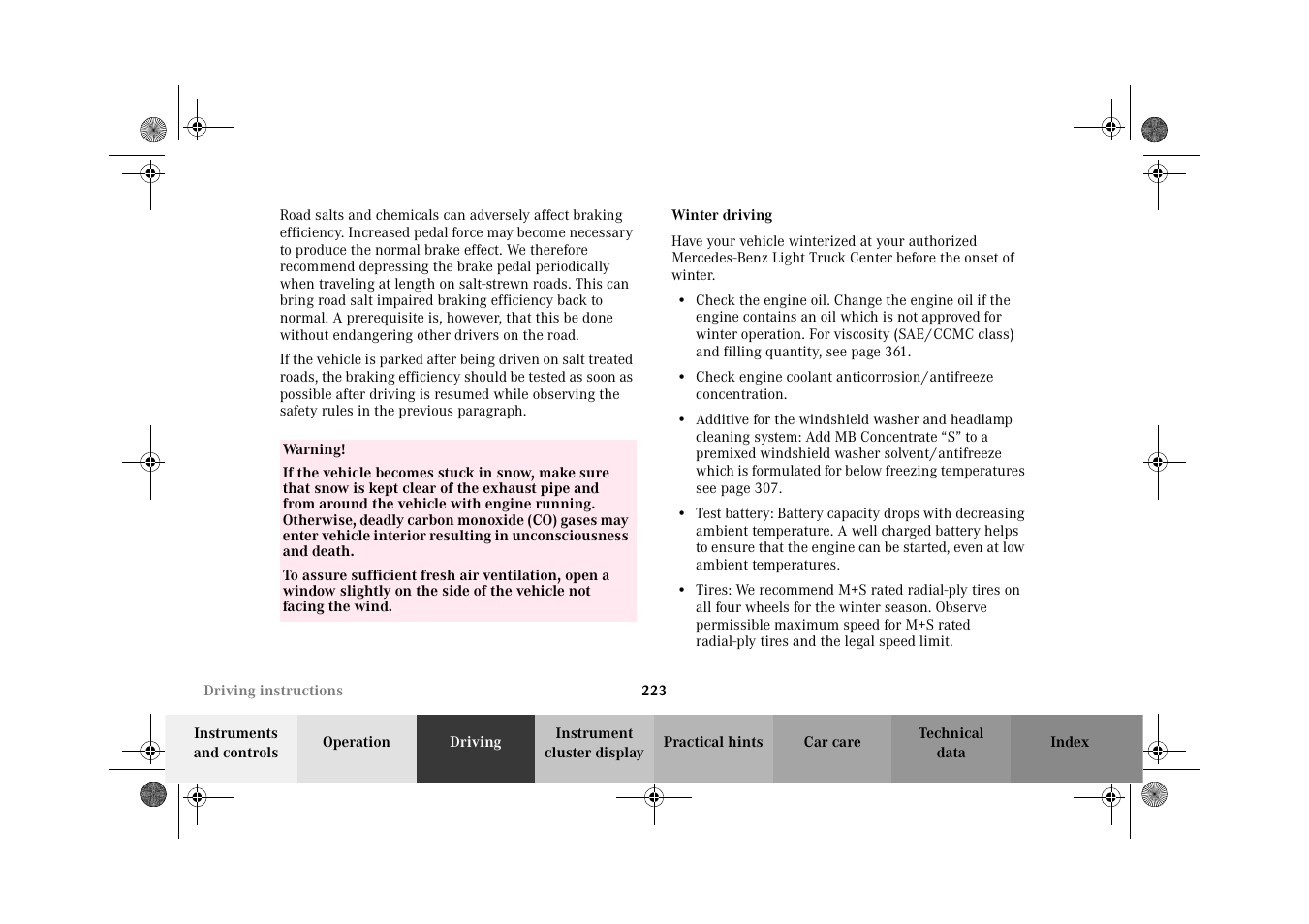 Winter driving | Mercedes-Benz 2002 G-Class User Manual | Page 226 / 385