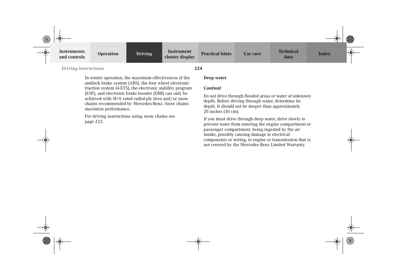 Deep water | Mercedes-Benz 2002 G-Class User Manual | Page 227 / 385