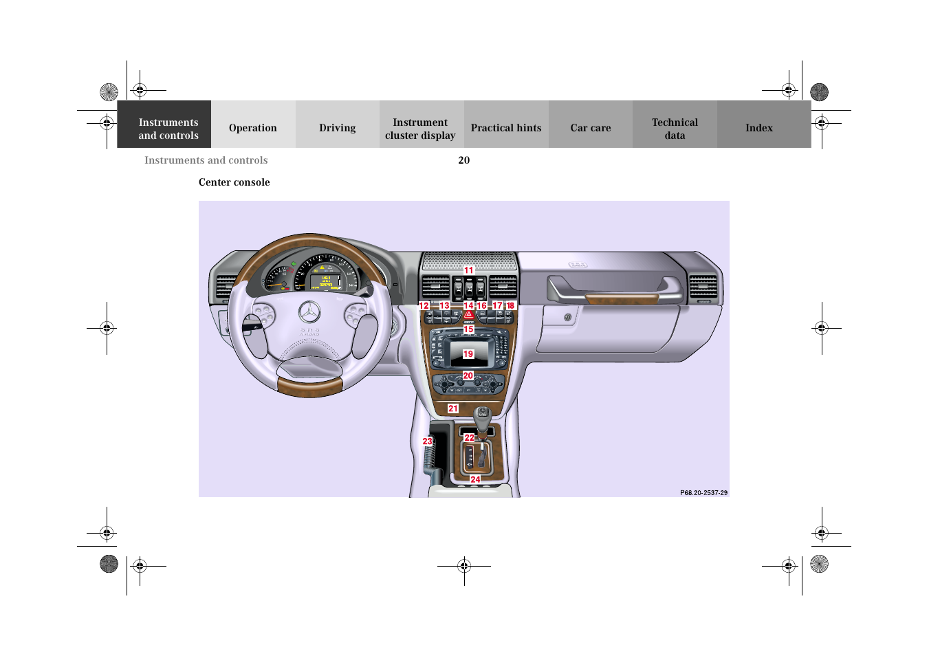 Center console | Mercedes-Benz 2002 G-Class User Manual | Page 23 / 385