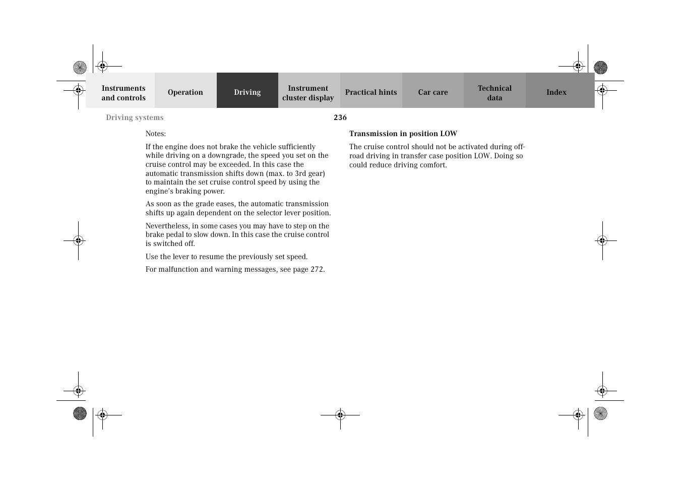 Transmission in position | Mercedes-Benz 2002 G-Class User Manual | Page 239 / 385