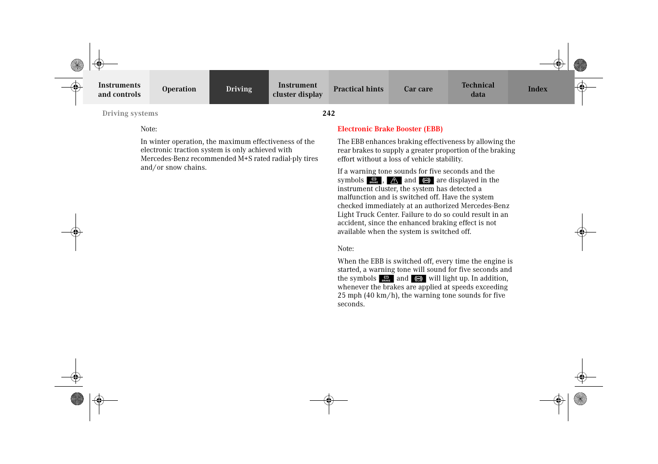 Electronic brake booster (ebb), Electronic brake booster, Ebb) | Mercedes-Benz 2002 G-Class User Manual | Page 245 / 385