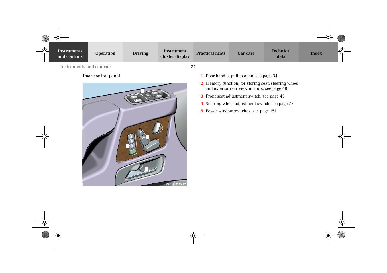 Door control panel | Mercedes-Benz 2002 G-Class User Manual | Page 25 / 385