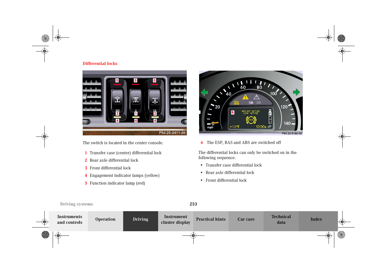 Differential locks | Mercedes-Benz 2002 G-Class User Manual | Page 256 / 385