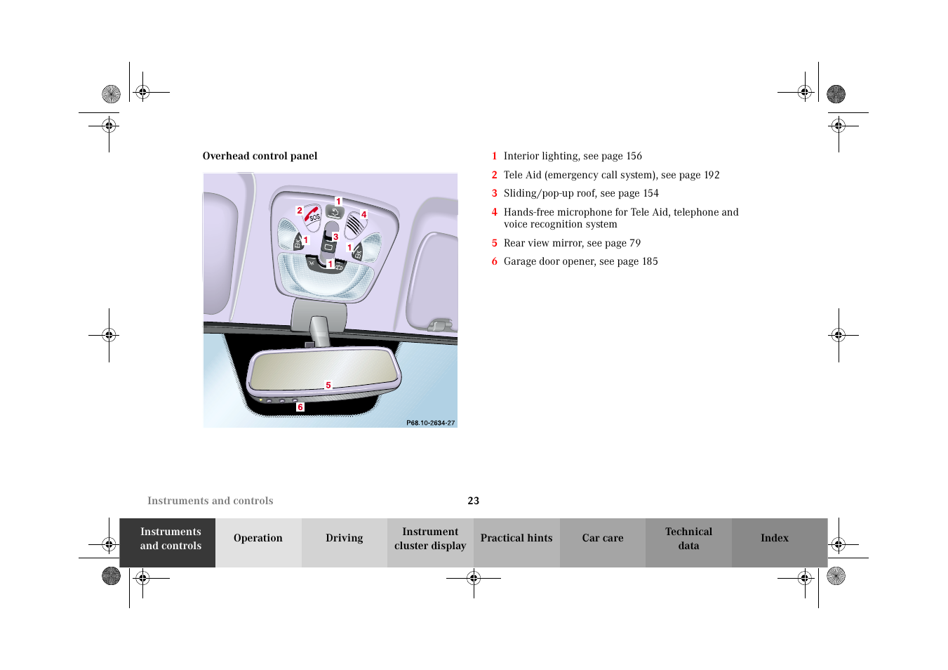 Overhead control panel | Mercedes-Benz 2002 G-Class User Manual | Page 26 / 385
