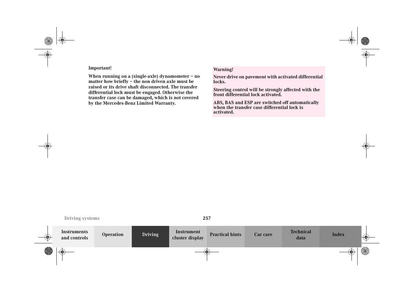 Mercedes-Benz 2002 G-Class User Manual | Page 260 / 385