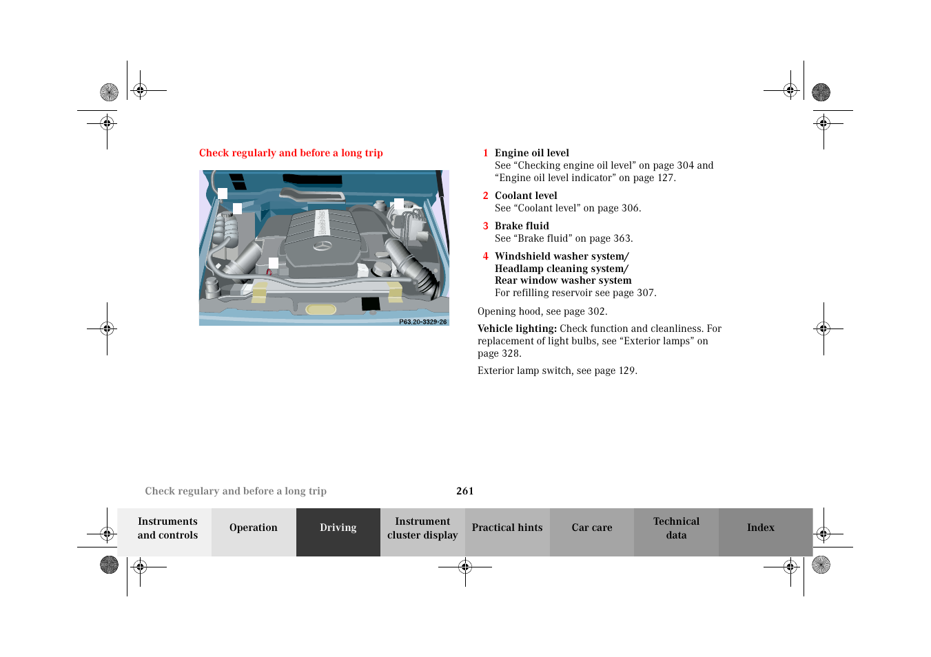 Check regularly and before a long trip, Check regularly and before a long, Trip | Electronic brake booster (ebb) | Mercedes-Benz 2002 G-Class User Manual | Page 264 / 385