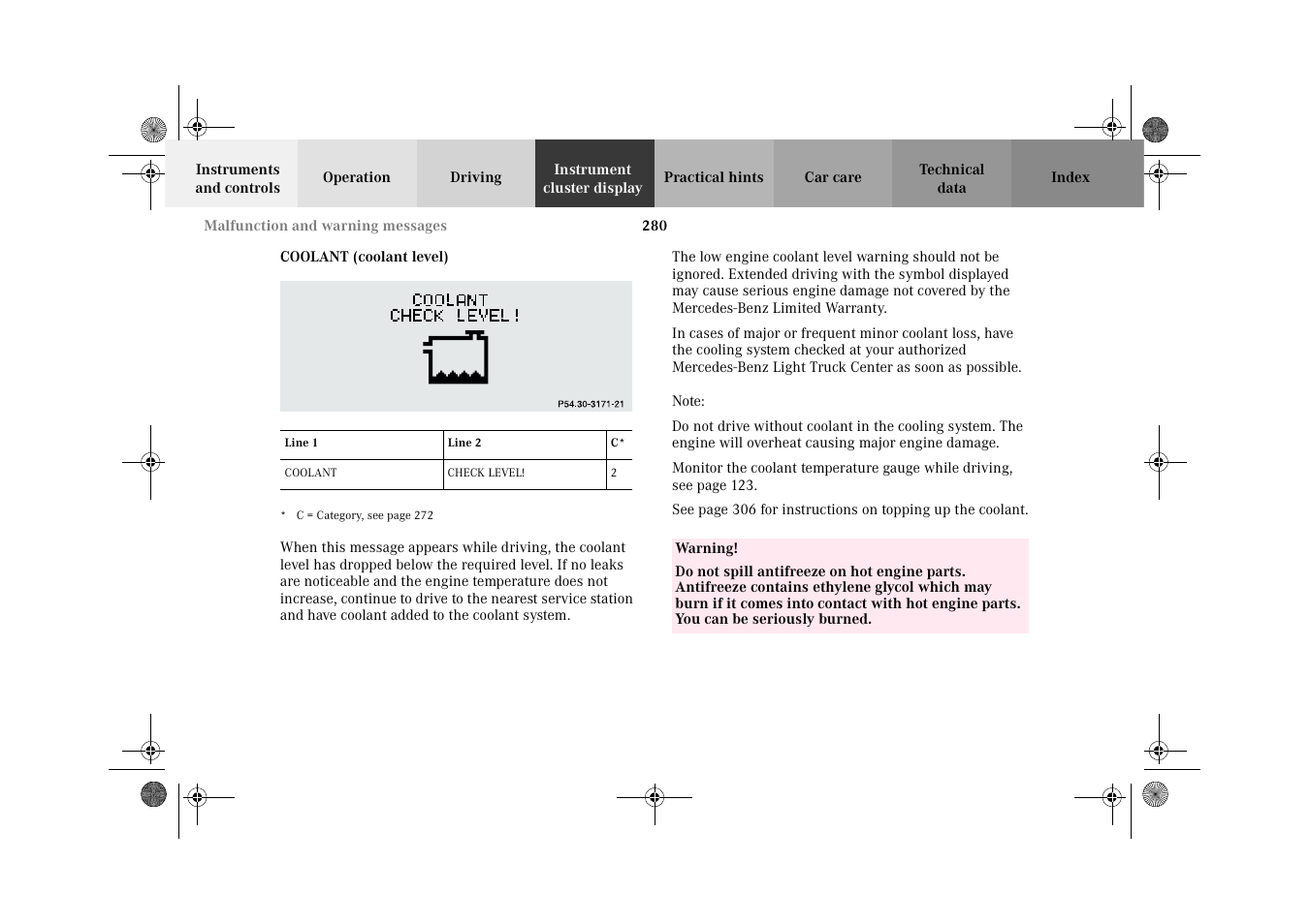 Coolant (coolant level) | Mercedes-Benz 2002 G-Class User Manual | Page 283 / 385