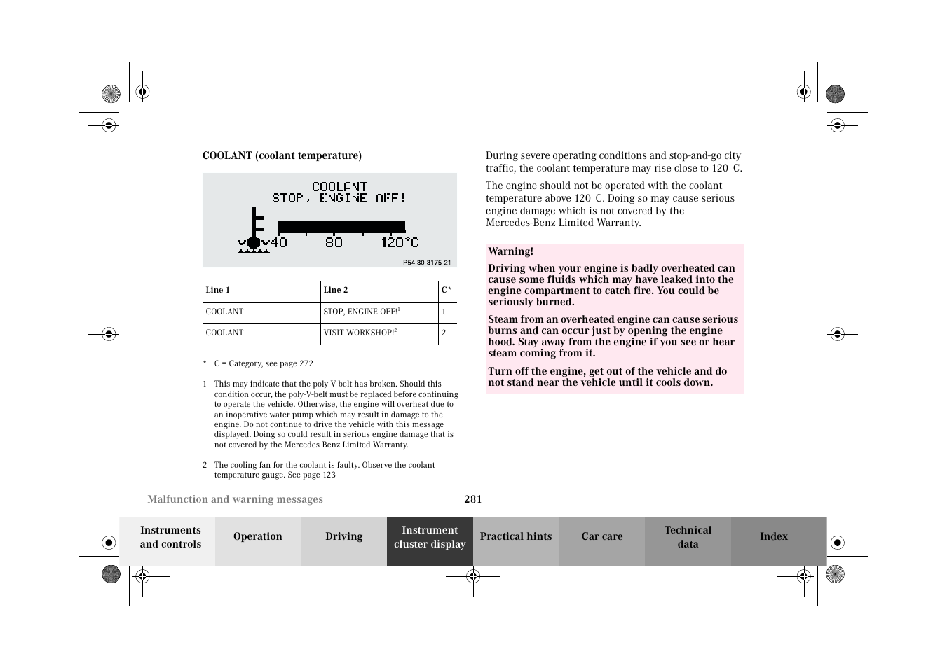 Coolant (coolant temperature) | Mercedes-Benz 2002 G-Class User Manual | Page 284 / 385