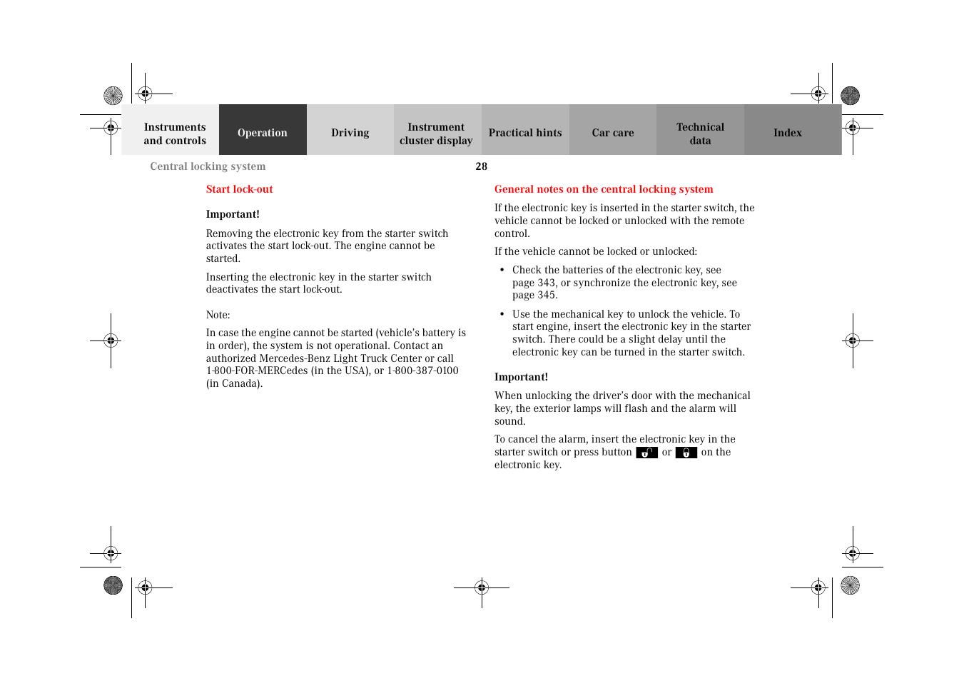 Start lock-out, General notes on the central locking system, Start lock-out general notes on the | Central locking system | Mercedes-Benz 2002 G-Class User Manual | Page 31 / 385