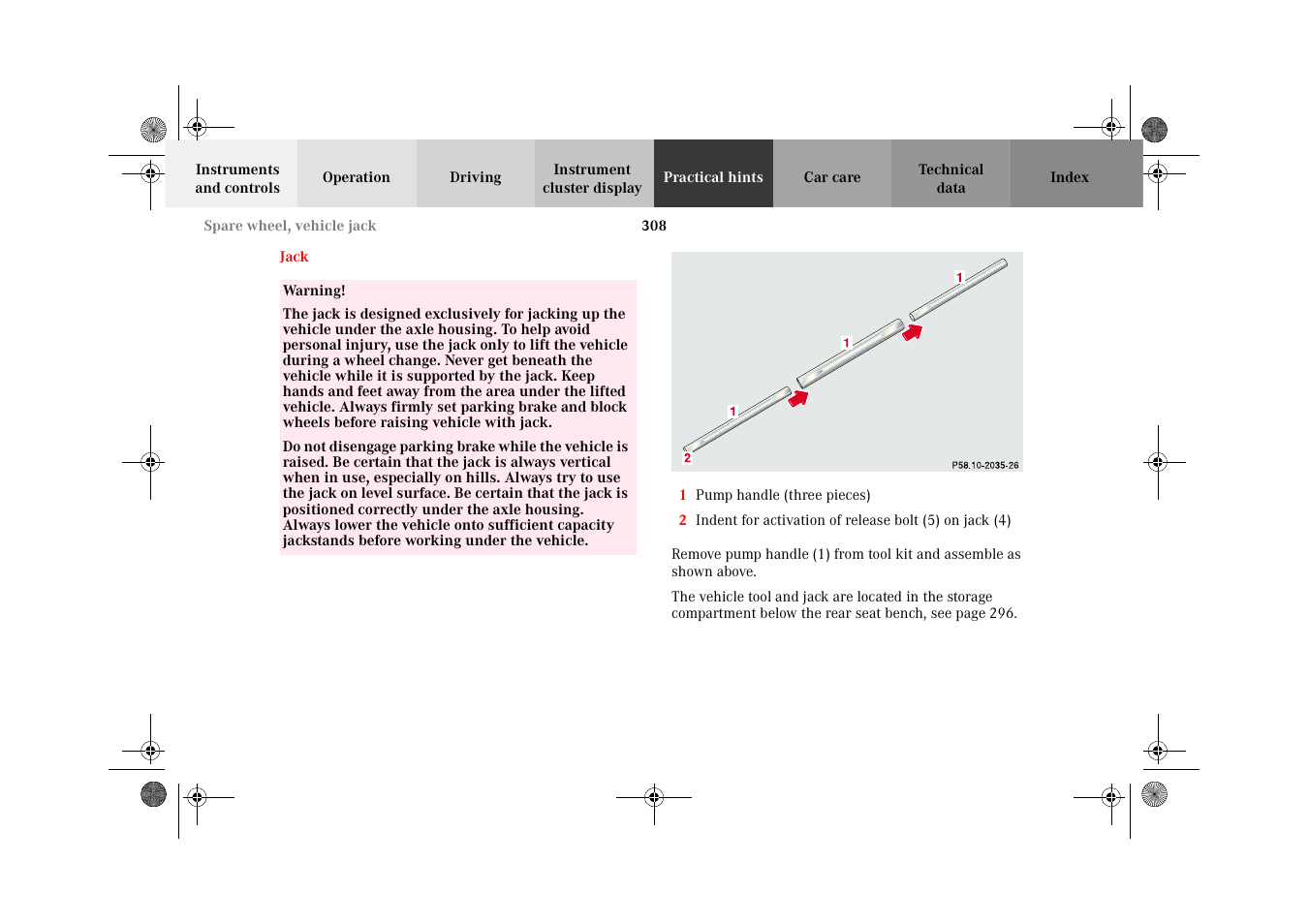 Vehicle jack | Mercedes-Benz 2002 G-Class User Manual | Page 311 / 385