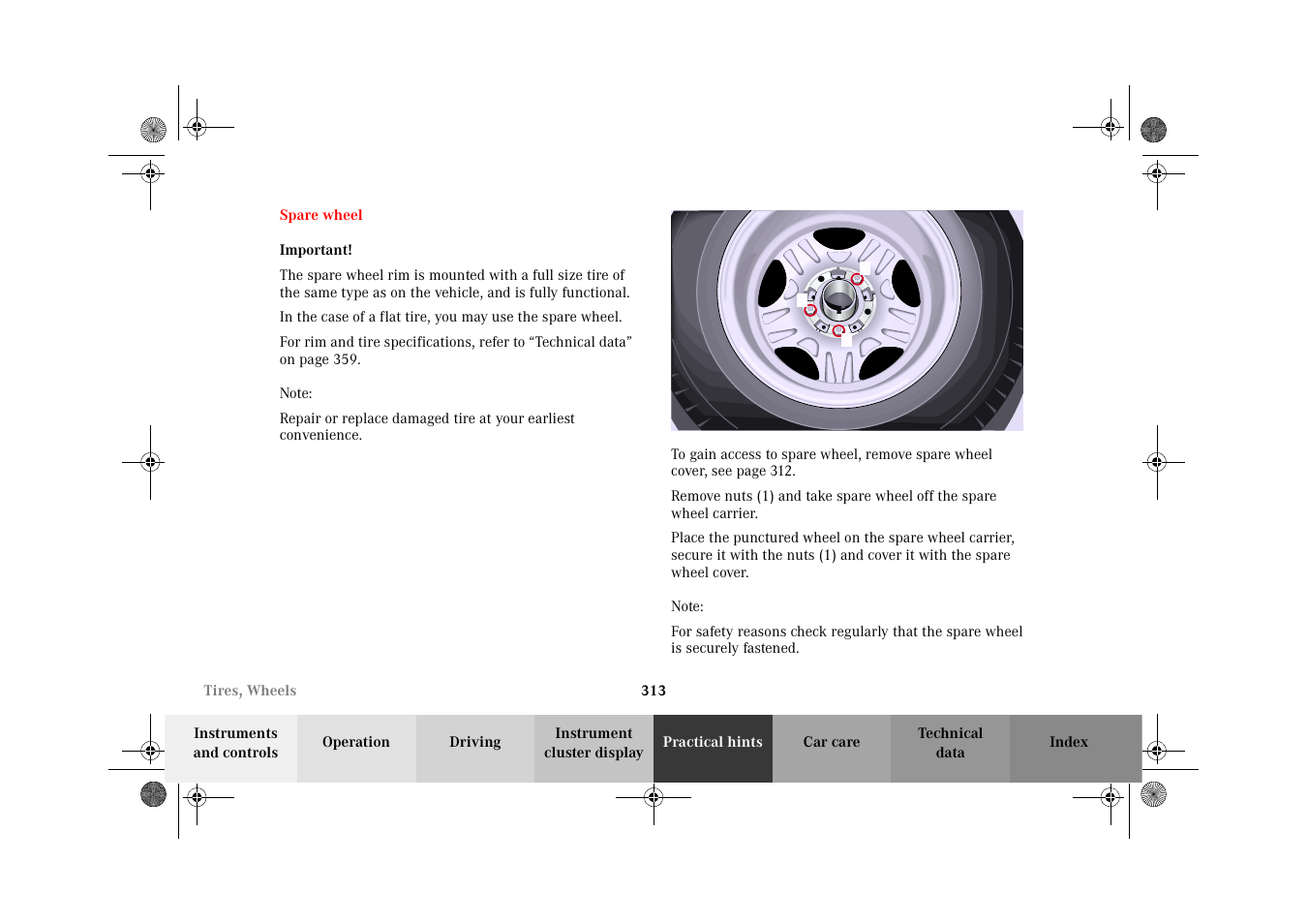 Spare wheel | Mercedes-Benz 2002 G-Class User Manual | Page 316 / 385