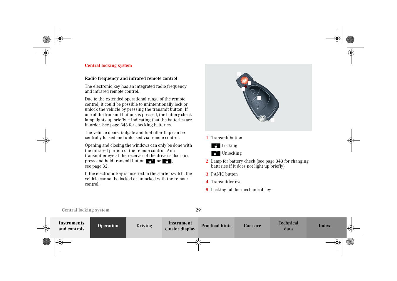 Central locking system, Radio frequency and infrared remote control | Mercedes-Benz 2002 G-Class User Manual | Page 32 / 385