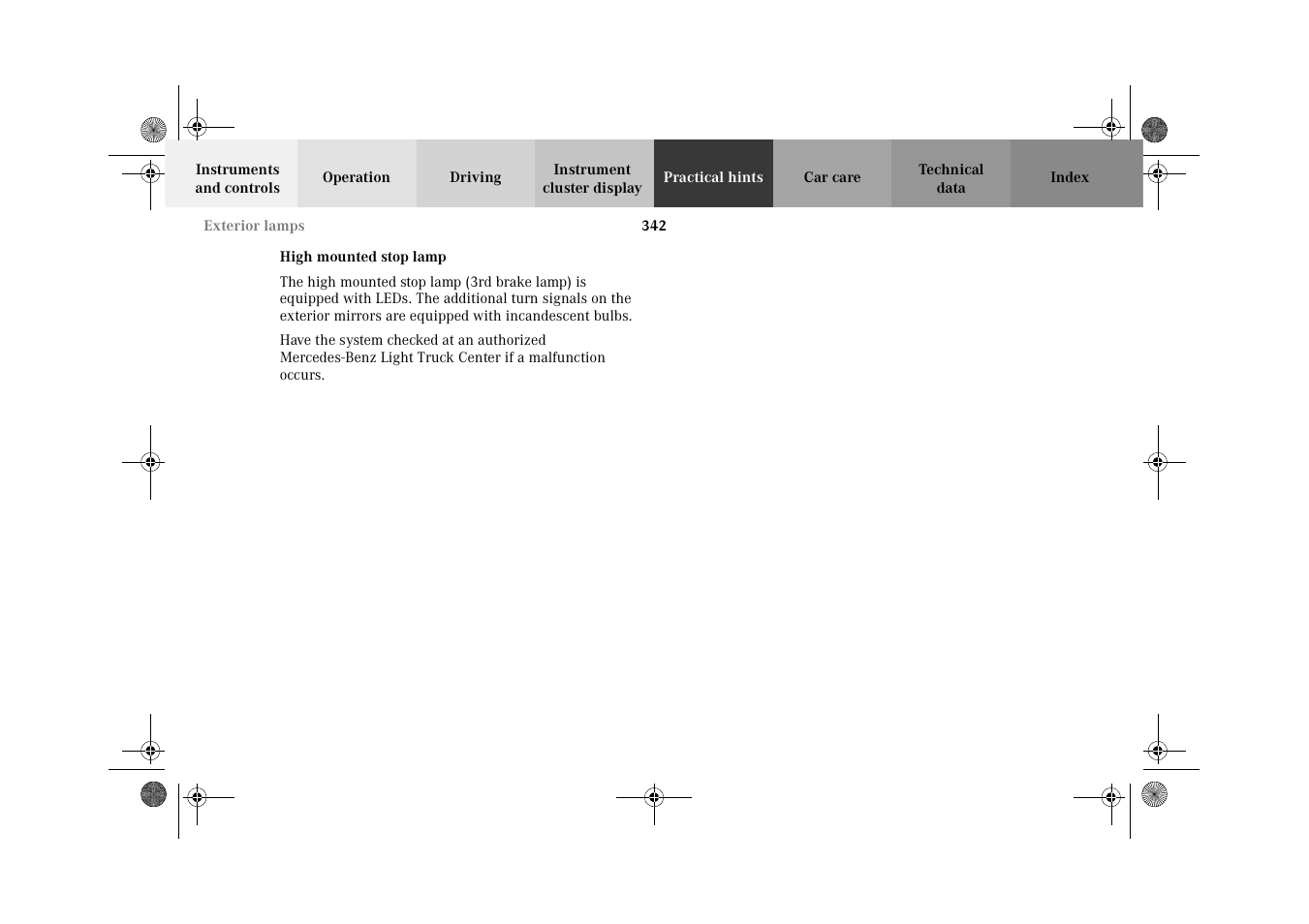 Exterior lamps:high mounted stop lamp | Mercedes-Benz 2002 G-Class User Manual | Page 345 / 385