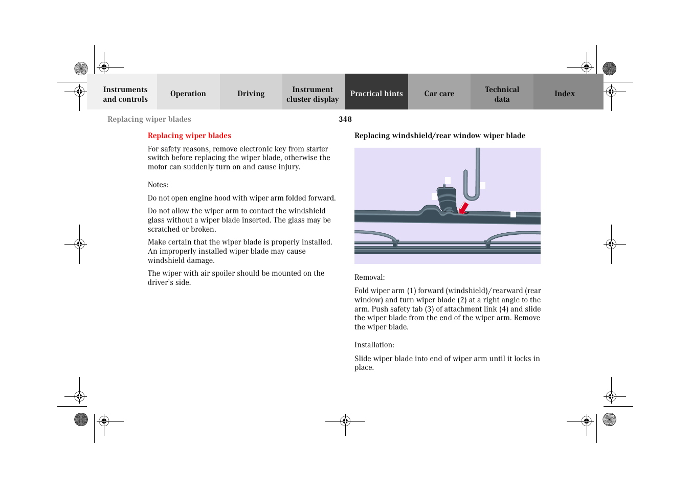 Replacing wiper blades, P82.30-0338-26 (w220) | Mercedes-Benz 2002 G-Class User Manual | Page 351 / 385