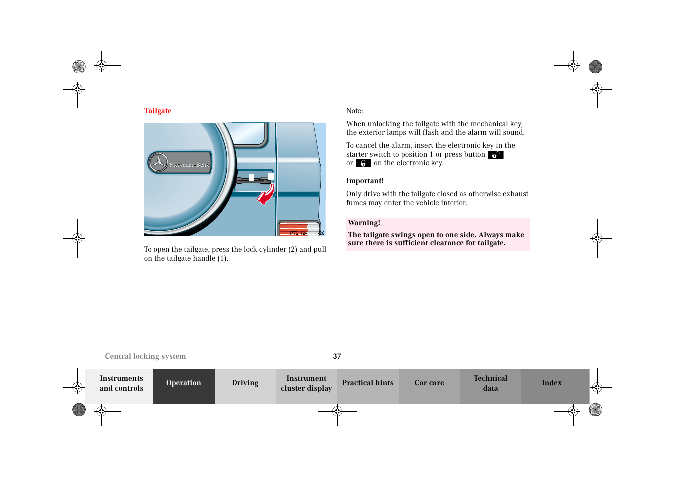 Tailgate | Mercedes-Benz 2002 G-Class User Manual | Page 40 / 385