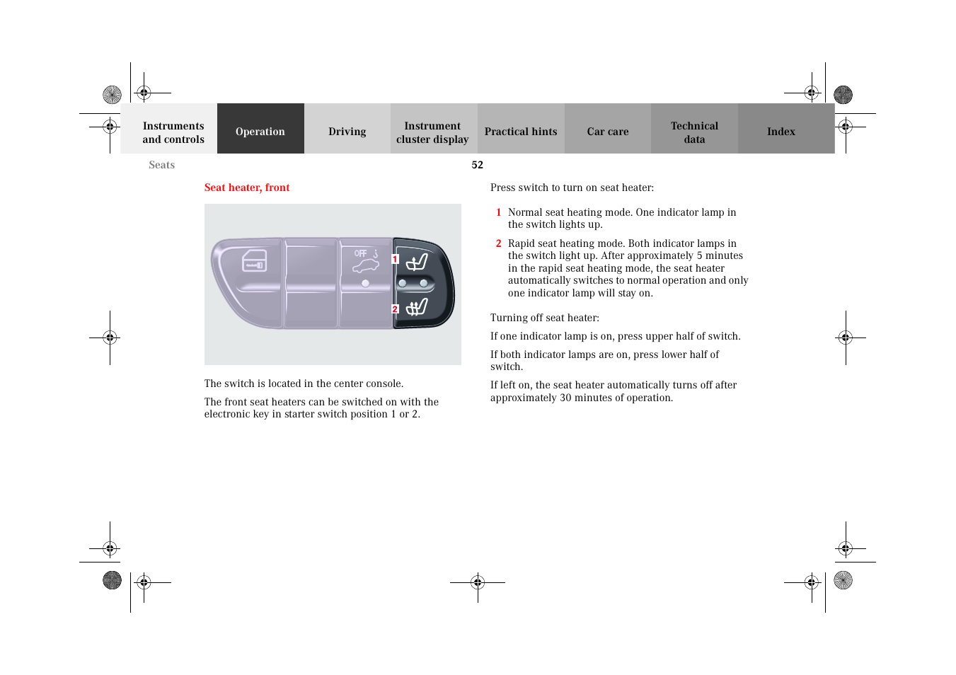 Seat heater, front | Mercedes-Benz 2002 G-Class User Manual | Page 55 / 385