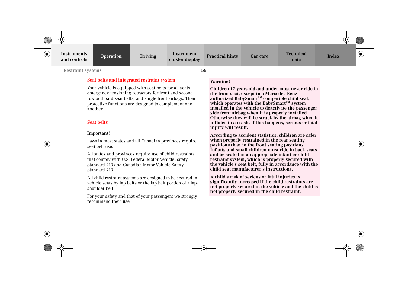 Seat belts and integrated restraint system, Seat belts, Seat belts and | Integrated restraint system | Mercedes-Benz 2002 G-Class User Manual | Page 59 / 385