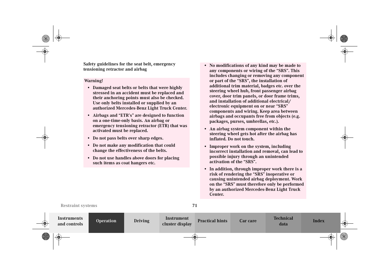 Safety guidelines for the | Mercedes-Benz 2002 G-Class User Manual | Page 74 / 385