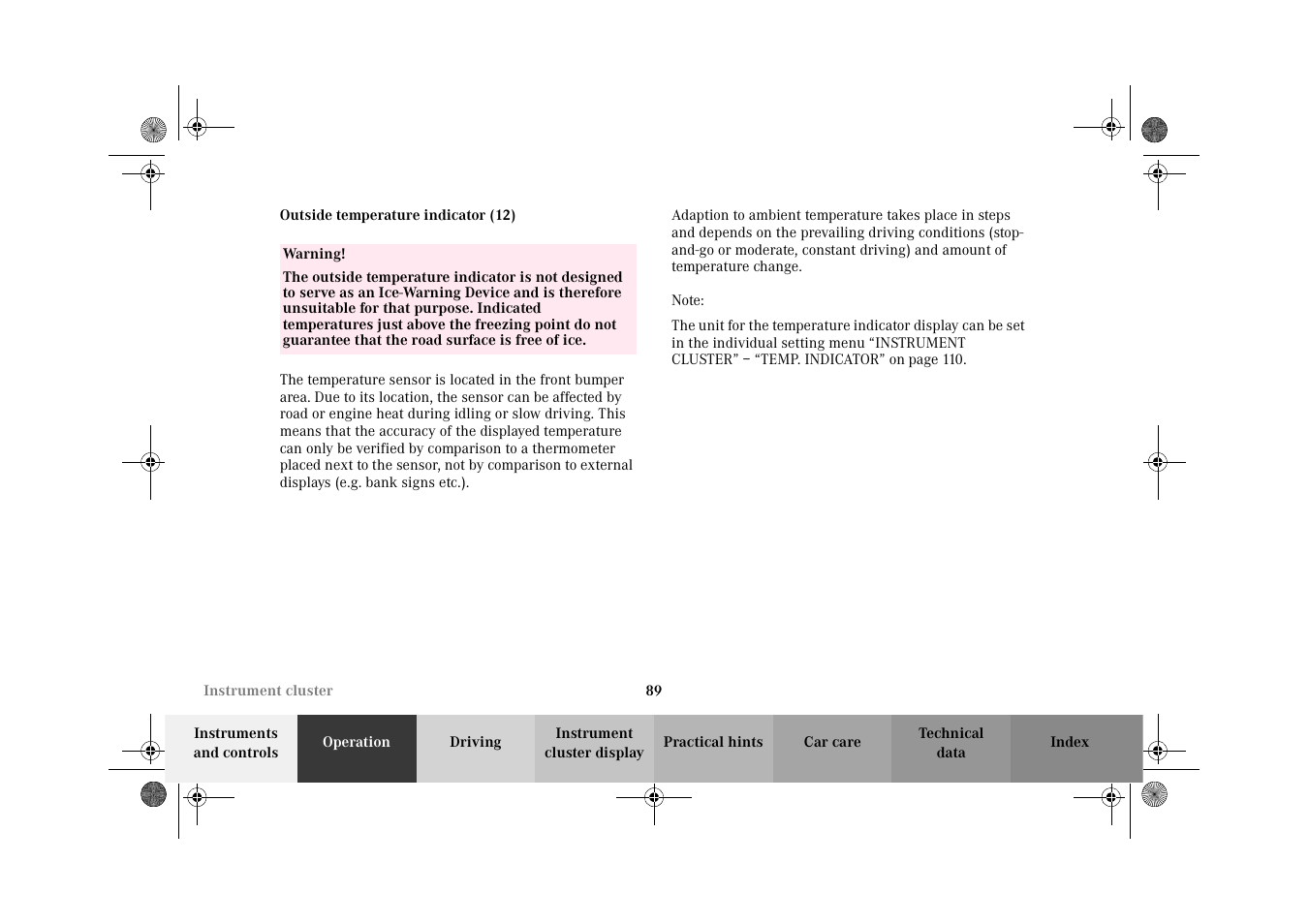 Outside temperature indicator (12) | Mercedes-Benz 2002 G-Class User Manual | Page 92 / 385