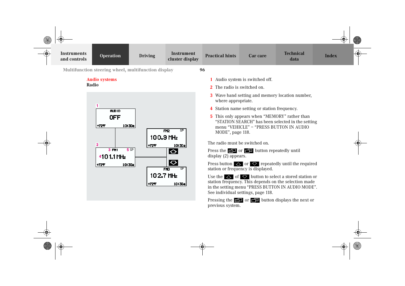 Audio systems, Audio systems:radio, Radio | Mercedes-Benz 2002 G-Class User Manual | Page 99 / 385