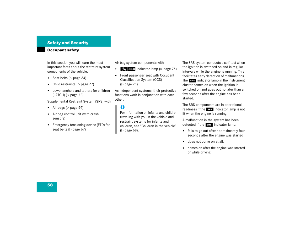 58 safety and security | Mercedes-Benz 2005 C 320 Sport User Manual | Page 60 / 482