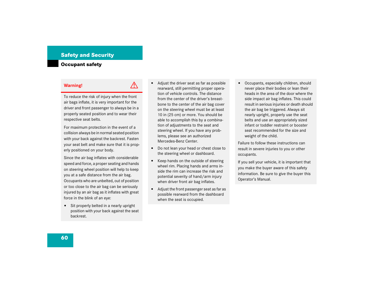 60 safety and security | Mercedes-Benz 2005 C 320 Sport User Manual | Page 62 / 482