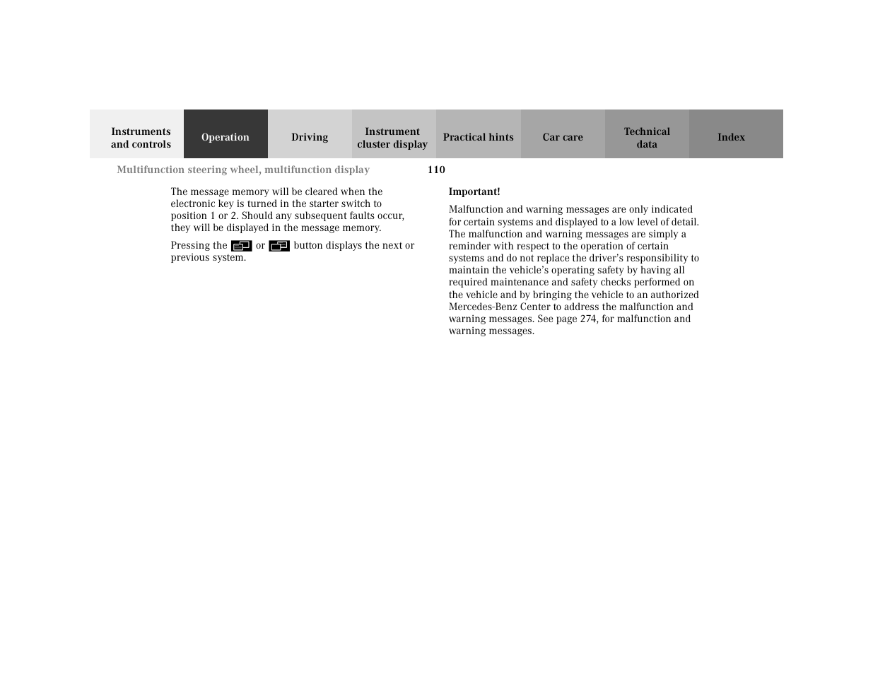 Para - pressing the, Important - important, Blocktitle - important | Mercedes-Benz 2001 C 320 User Manual | Page 119 / 381