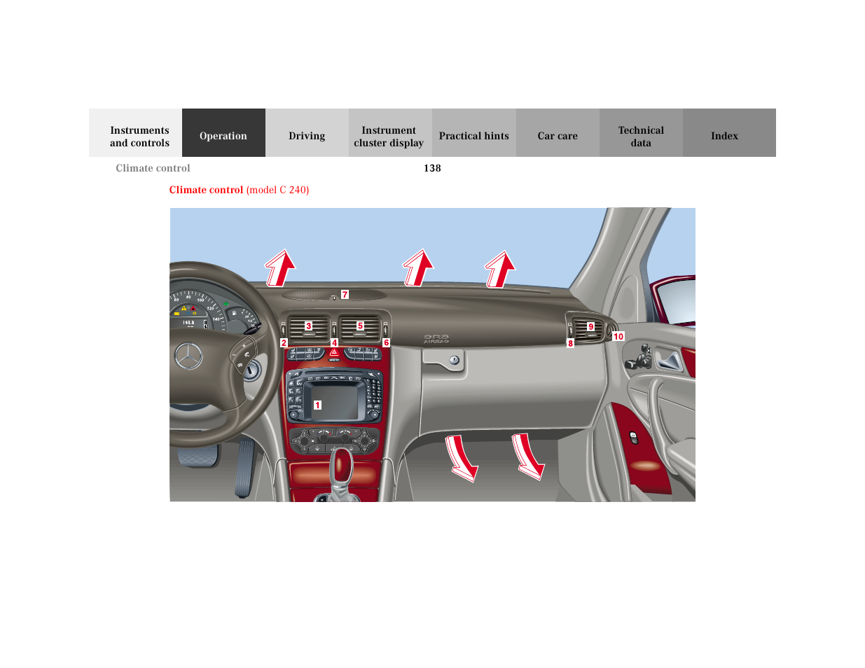 Section - climate control, Title - climate control, Marker - climate control | Figure - <graphik | Mercedes-Benz 2001 C 320 User Manual | Page 147 / 381