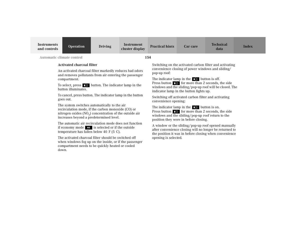 Para - to select, press, Para - the indicator lamp in the | Mercedes-Benz 2001 C 320 User Manual | Page 163 / 381