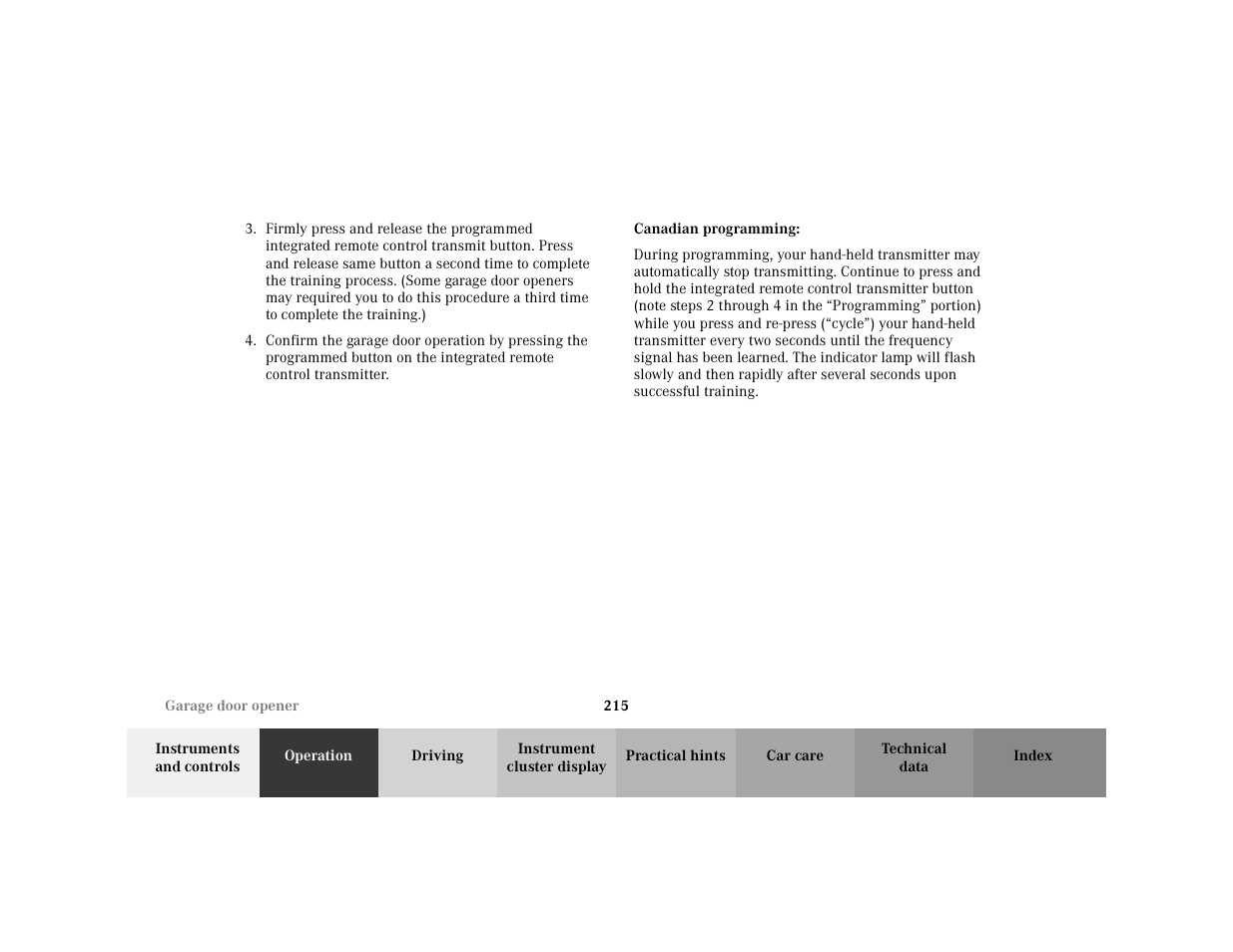 Subtitle - canadian programming, Bold - canadian programming | Mercedes-Benz 2001 C 320 User Manual | Page 224 / 381
