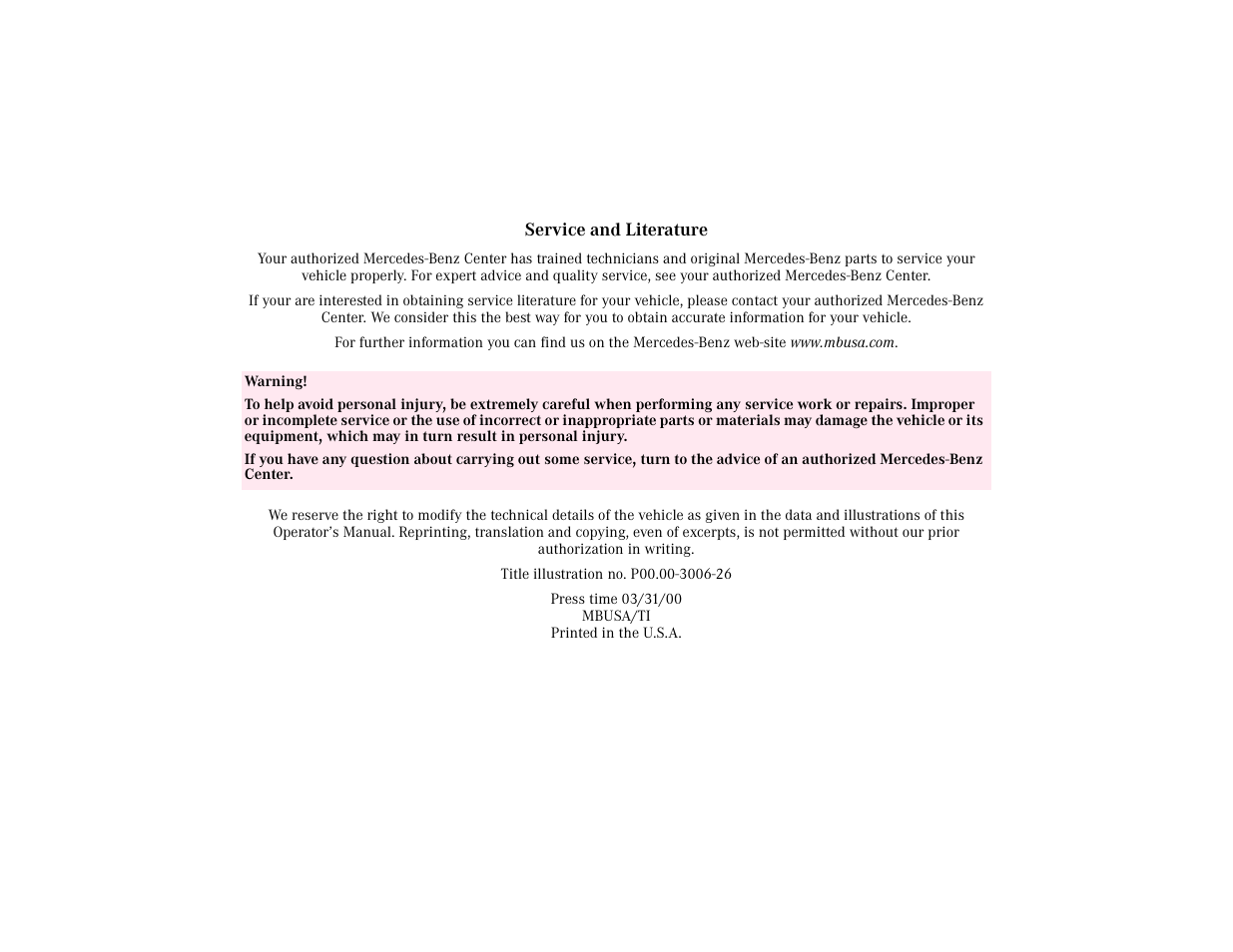 Reference - service and literature, Title - service and literature, Bold - service and literature | Para - titleillustrationno.p00.00-3006-26 | Mercedes-Benz 2001 C 320 User Manual | Page 380 / 381